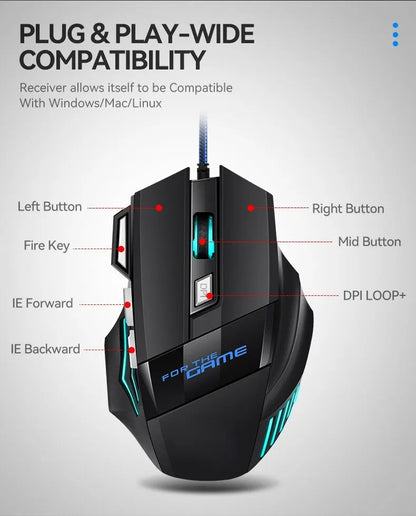 1 PC New Hyperspeed USB Gaming Mouse RGB Backlit Ergonomic Game Mice 7D Esports Wired Mouse for Laptop PC Gamer